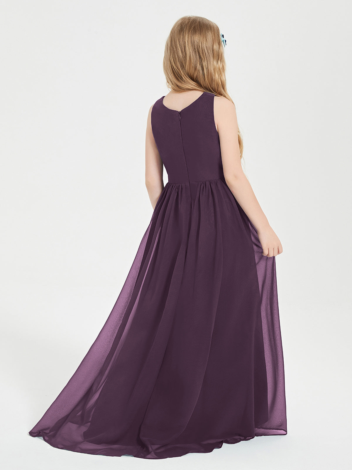 Asymmetrical Junior Bridesmaid Dresses with Scoop Neckline Plum